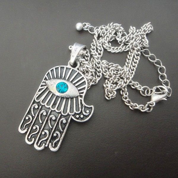 Collier En Alliage De Forme Main Hamsa Chanceux Avec Pierre Précieuse