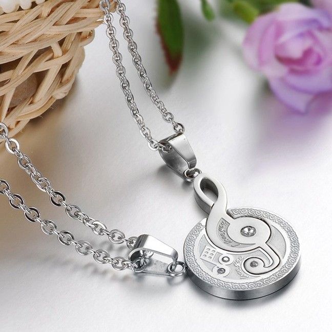 Collier D'amoureux En Acier Inoxydable Titane Avec Note De Musique D'amour Romantique (prix Pour Une Paire)