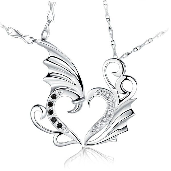 Collier De Couple En Forme D'ailes D'ange En Argent Sterling 925