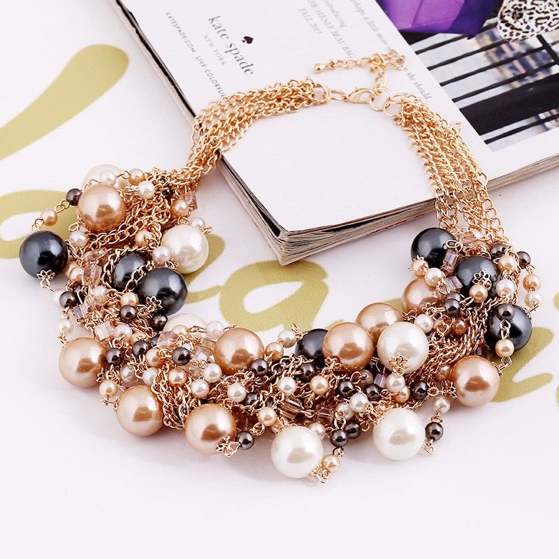 Collier De Déclaration De Perles Colorées Multicouches De Mode Européenne