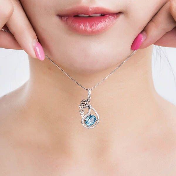 Collier Pour Femme En Argent Sterling 925 Avec Pierres Précieuses Naturelles Élégantes