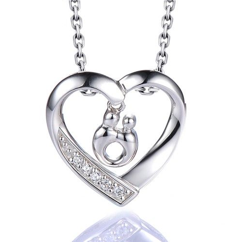 Collier Pour Femme En Argent Sterling 925 Avec Thème De L'amour De La Mère Plaqué Or Blanc