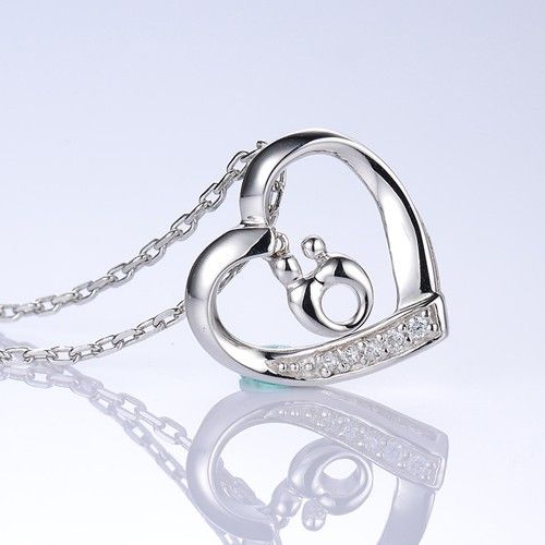 Collier Pour Femme En Argent Sterling 925 Avec Thème De L'amour De La Mère Plaqué Or Blanc