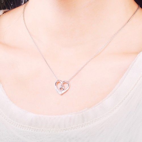 Collier Pour Femme En Argent Sterling 925 Avec Thème De L'amour De La Mère Plaqué Or Blanc