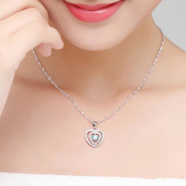 Collier Pour Femme En Forme De Cœur En Argent Sterling 925 Romantique