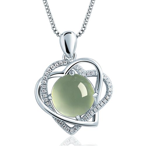 Collier En Forme De Coeur En Argent 925 Avec Pierres Précieuses Naturelles Prehnite