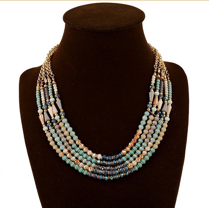 Collier De Perles En Cristal Multicolore De Mode Rétro Bohème