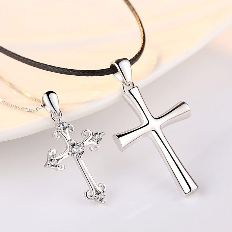 Colliers D'amoureux À Pendentif Croix Simple En Argent Sterling