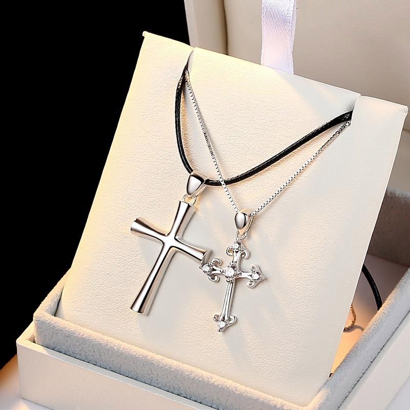 Colliers D'amoureux À Pendentif Croix Simple En Argent Sterling