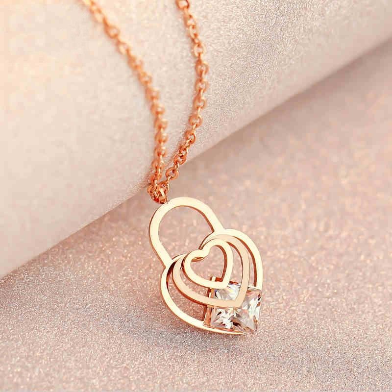 Élégant Joli Collier Coeur En Or Rose 18 Carats Plaqué