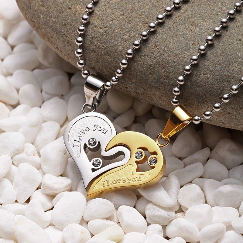 Nouveau Coeur Romantique "have Mutual Affinity" Je T'aime Collier D'amant En Acier Titane