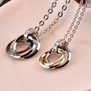 Nouveau Design Simple Anneaux En Acier Au Titane 316l Pendentif Amoureux Colliers (prix Pour Une Paire)