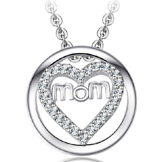 Pendentif En Zircons En Argent Sterling 925 Planté De Platine De Maman Attentionnée Pour La Fête Des Mères