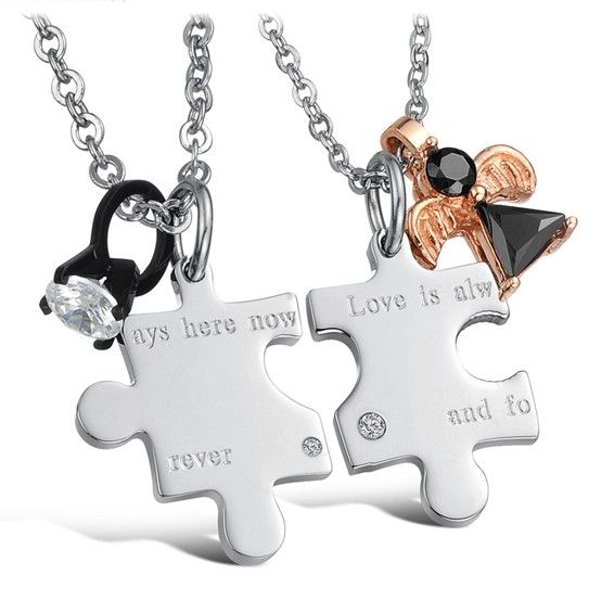 Puzzle Of Love Collier En Acier Titane Gravable Pour Couples (prix Pour Une Paire)