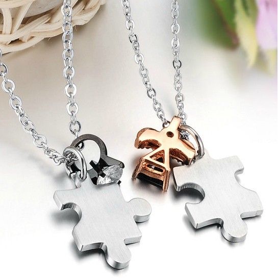 Puzzle Of Love Collier En Acier Titane Gravable Pour Couples (prix Pour Une Paire)