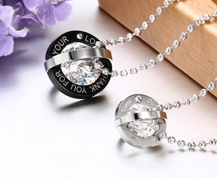 Romantique Merci Pour Votre Amour Collier D'amant En Zircon Cubique En Acier Inoxydable