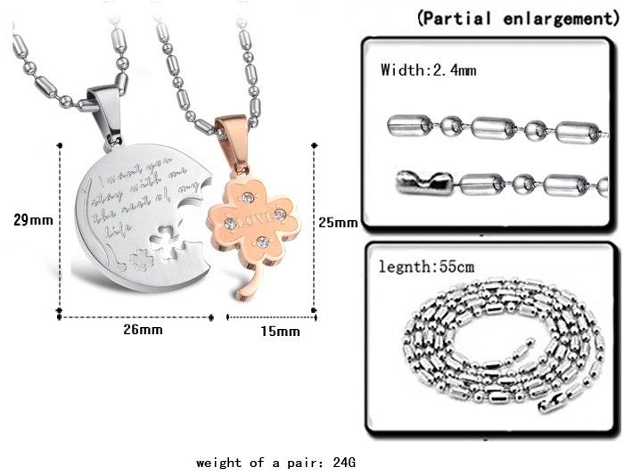 Trèfle À Quatre Feuilles Correspondant Aux Amoureux Colliers Collier En Acier Au Titane Pour Les Couples À Graver (prix Pour Une Paire)