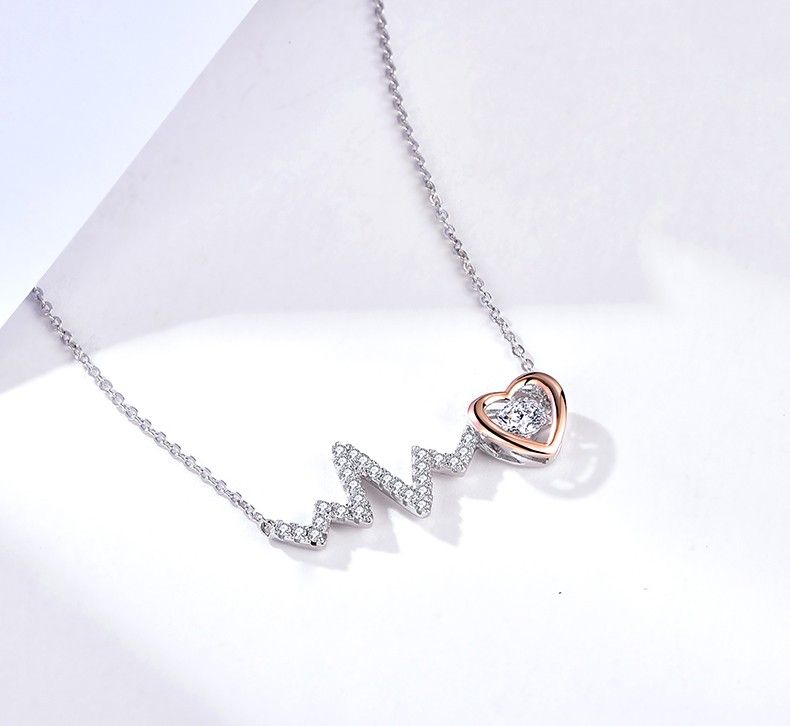 Valentine Gift Heart Beat S925 Collier En Argent Sterling