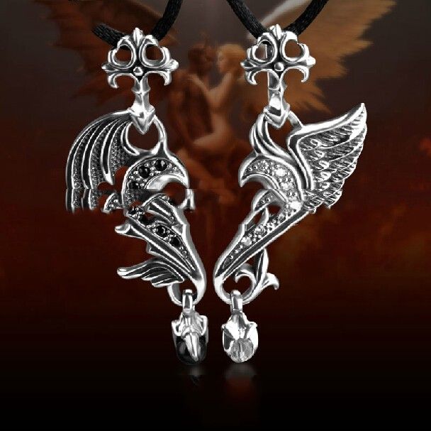 Véritable Amour De L'ange Et Du Diable Collier De Couple En Argent Sterling 925 (prix Pour Une Paire)