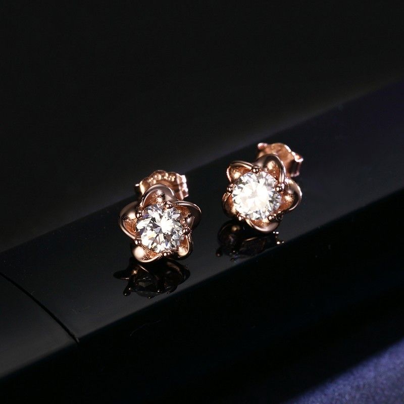 925 Boucles D'oreilles Simples En Or Rose 18 Carats Plaquées Argent