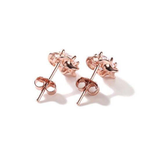 925 Boucles D'oreilles Simples En Or Rose 18 Carats Plaquées Argent