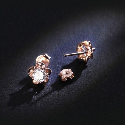 925 Boucles D'oreilles Simples En Or Rose 18 Carats Plaquées Argent