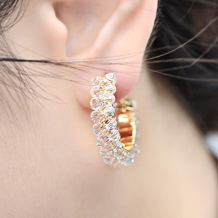 Alliage D'or Avec Boucles D'oreilles En Cristal Transparent Pour Femme De Luxe