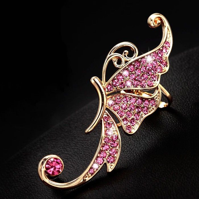 Belle Et Magnifique Fée Papillon Avec Strass Incrusté En Alliage Plaqué Or 18 Carats Manchette D'oreille Pour Femme