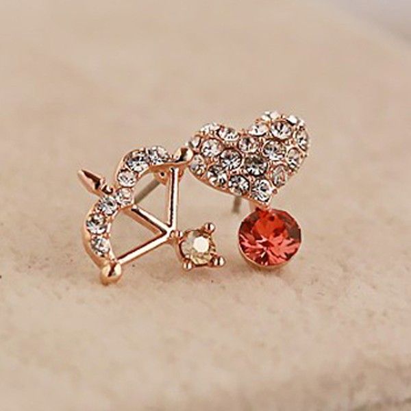 Boucles D'oreilles Asymétriques Pour Femmes Avec Flèche Et Coeur De Cupidon En Diamant Romantique