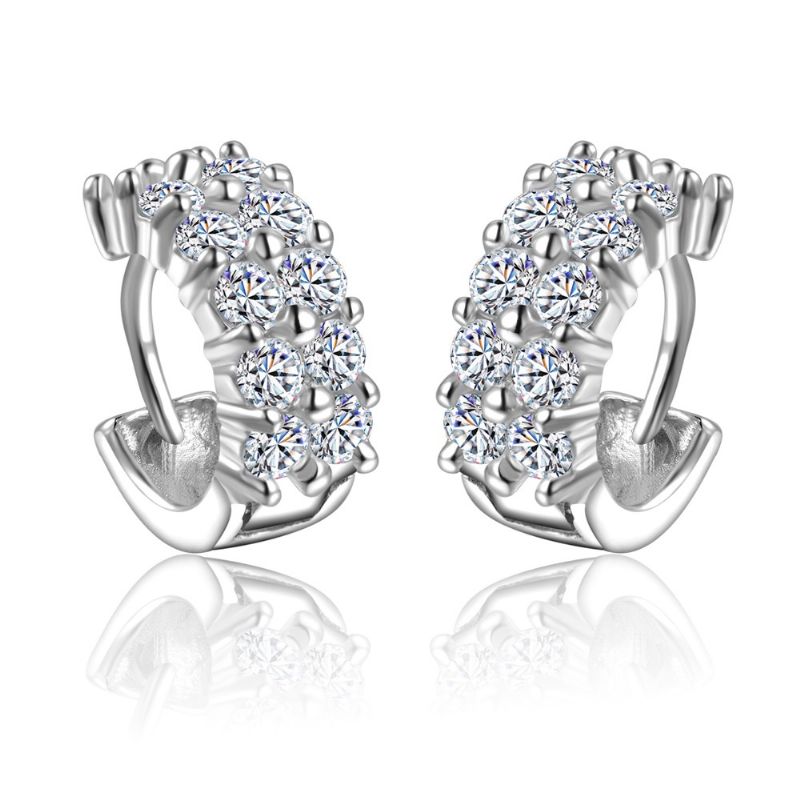 Boucles D'oreilles Clip Femme Élégantes En Argent Sterling Poli Et Strass Brillant