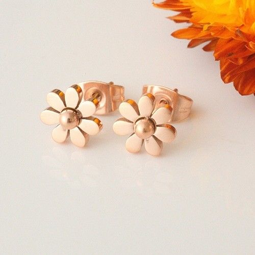 Boucles D'oreilles Élégantes En Titane Plaqué Or Rose 18 Carats Pour Femme