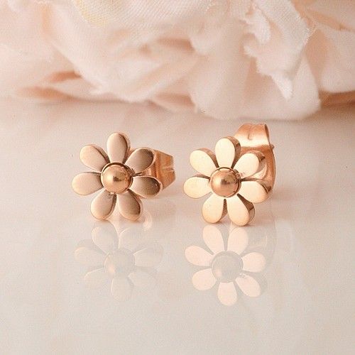 Boucles D'oreilles Élégantes En Titane Plaqué Or Rose 18 Carats Pour Femme