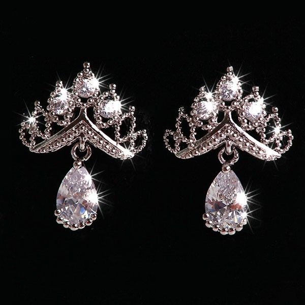 Boucles D'oreilles Pendantes En Argent 925 En Forme De Couronne Brillante Pour Femmes