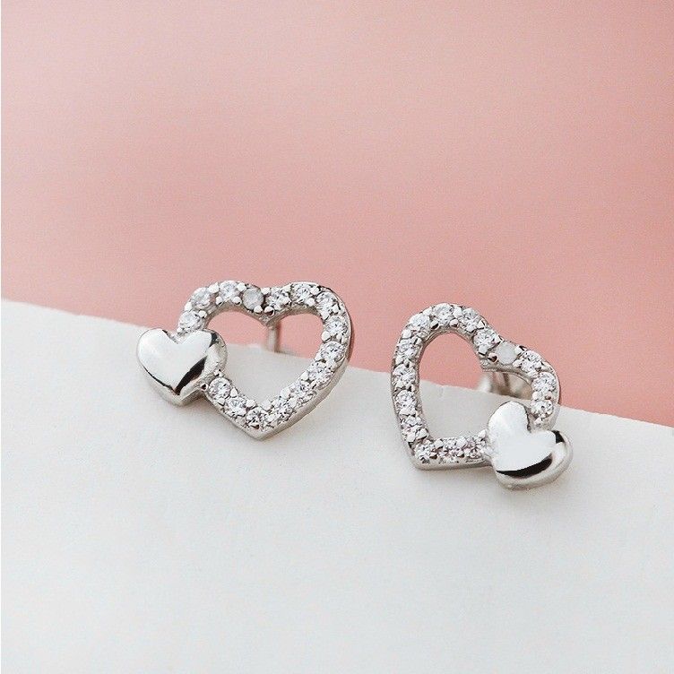 Boucles D'oreilles De Tempérament De Mode En Argent 925 En Forme De Coeur Creux Doux