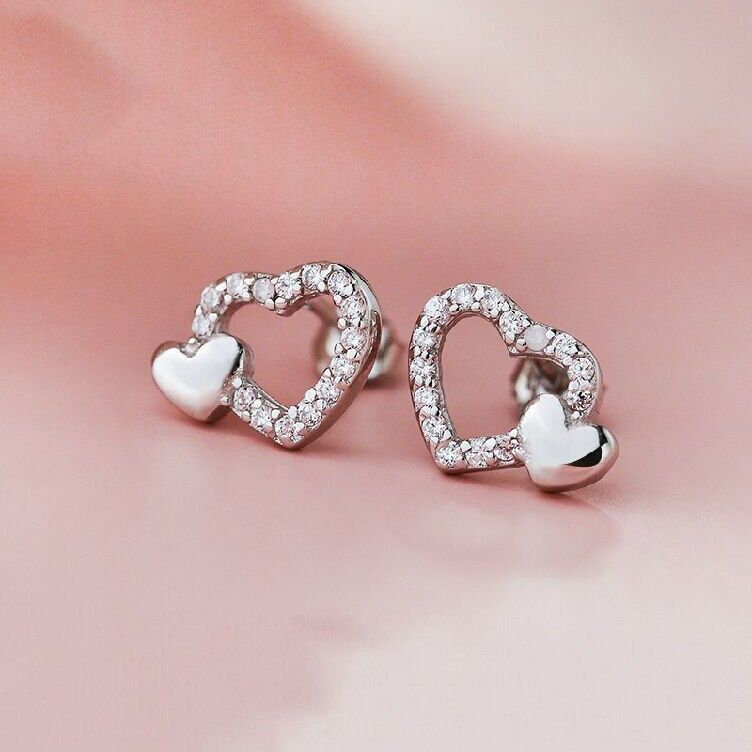 Boucles D'oreilles De Tempérament De Mode En Argent 925 En Forme De Coeur Creux Doux