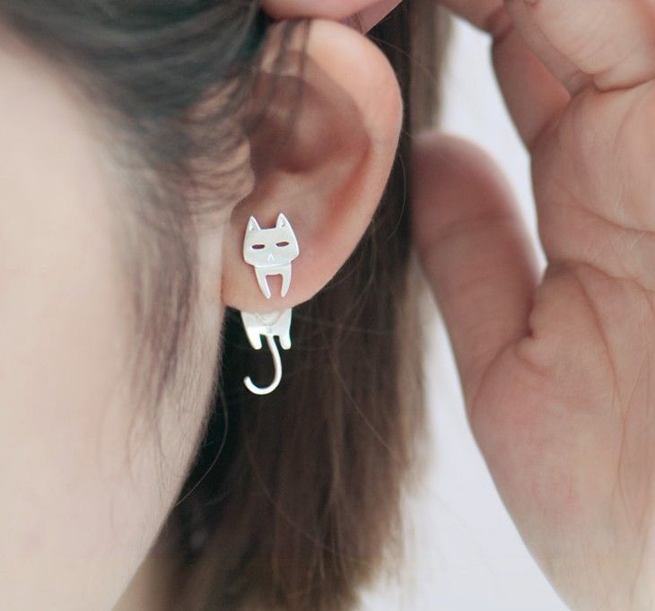 Chat Et Poisson S925 En Argent Sterling Une Paire De Boucles D'oreilles Pour Filles Adolescents Garçons Étudiants Femmes