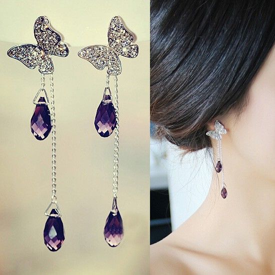 Dernières Belles Boucles D'oreilles En Forme De Papillon Avec Strass