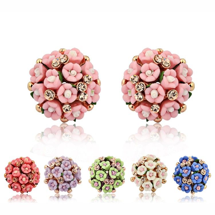 Fleur En Céramique Étoilée Glamour Avec Boucles D'oreilles Clip Pour Femme Hémisphérique En Cristal