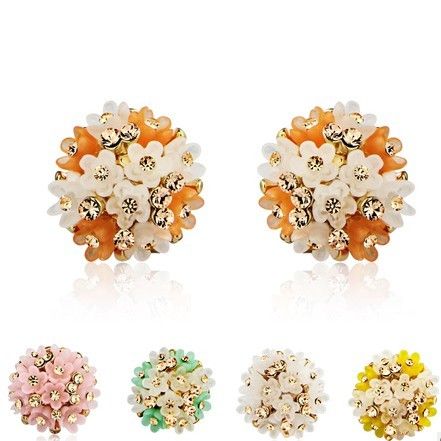 Fleur En Céramique Étoilée Glamour Avec Boucles D'oreilles Clip Pour Femme Hémisphérique En Cristal