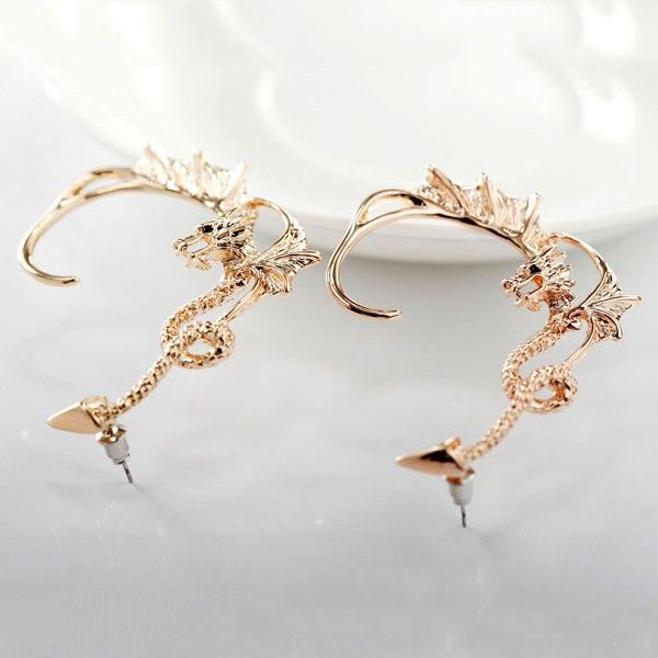 Manchette D'oreille Pour Femme En Alliage Plaqué Or Super Cool Flying Dragon