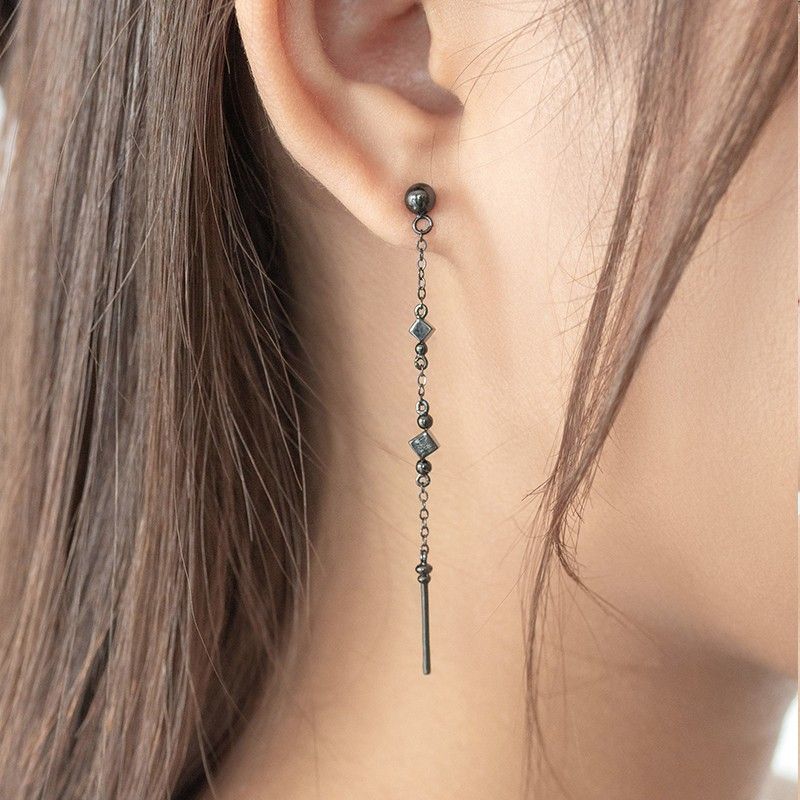 Une Paire De Boucles D'oreilles En Argent Sterling S925 Plaqué Noir Pour Filles Adolescents Garçons Étudiants Femmes