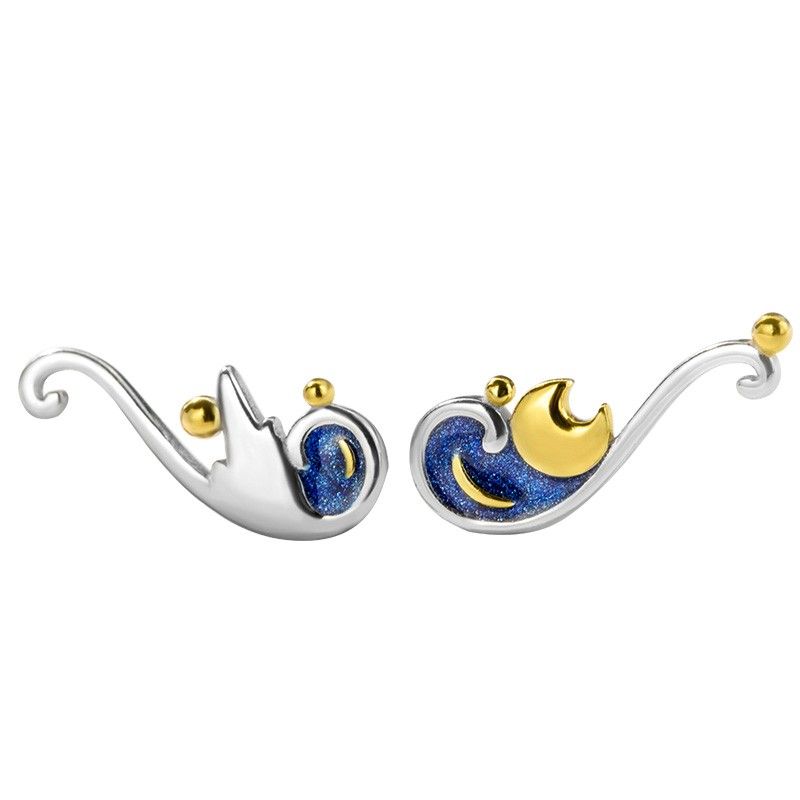 Vincent Van Gogh La Nuit Étoilée S925 En Argent Sterling Une Paire De Boucles D'oreilles Pour Filles Adolescents Garçons Étudiants Femmes