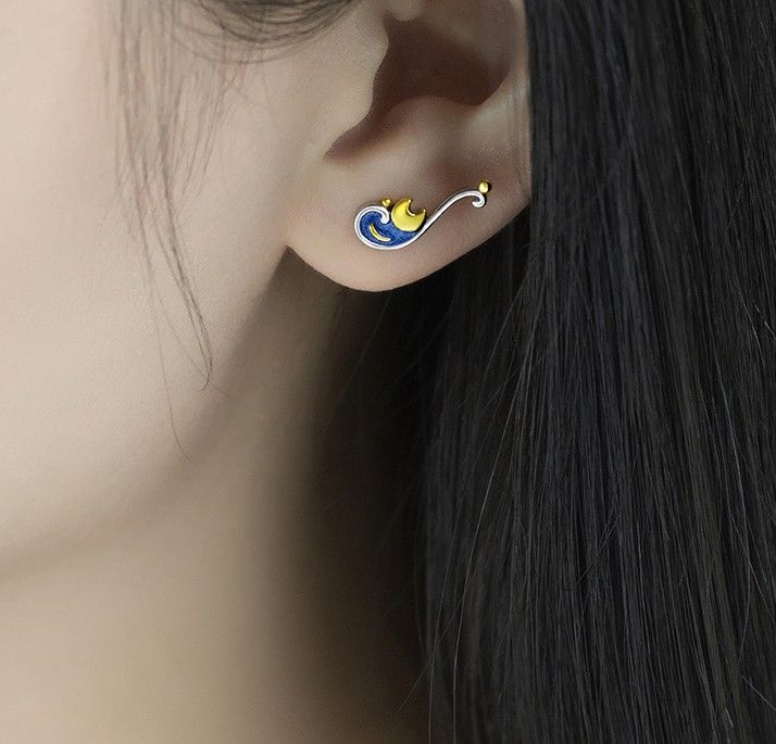 Vincent Van Gogh La Nuit Étoilée S925 En Argent Sterling Une Paire De Boucles D'oreilles Pour Filles Adolescents Garçons Étudiants Femmes