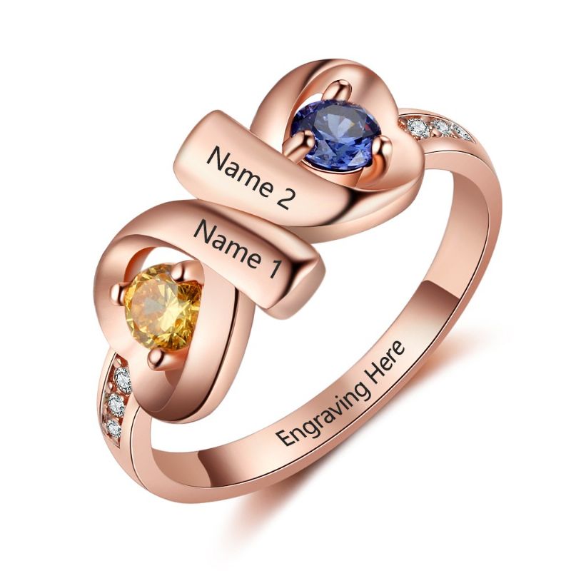 Anneaux De Pierre De Naissance En Or Rose Anneaux De Mères En Argent Sterling 925 Personnalisé Pierre De Naissance Famille Zircon Cubique Bague Cadeau De Fête Des Mères