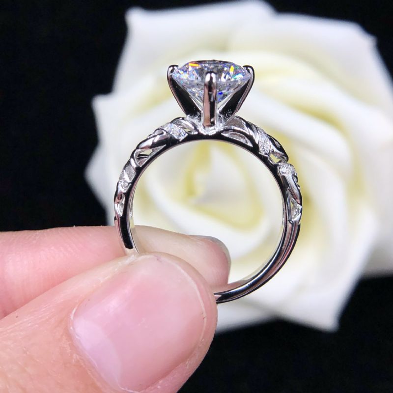 1.0 Ct 2.0 Ct 925 En Argent Plaqué Platine Rond Simulé Promesse De Diamant / Mariage / Bague De Fiançailles Pour Les Femmes Fille Amis Cadeau De La Saint-valentin