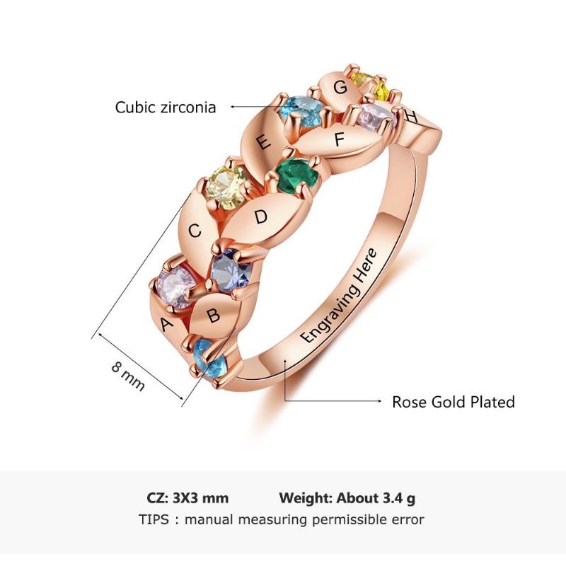 Anneaux De Pierre De Naissance En Or Rose Anneaux De Mères En Argent Sterling 925 Personnalisé Pierre De Naissance Famille Zircon Cubique Bague Cadeau De Fête Des Mères