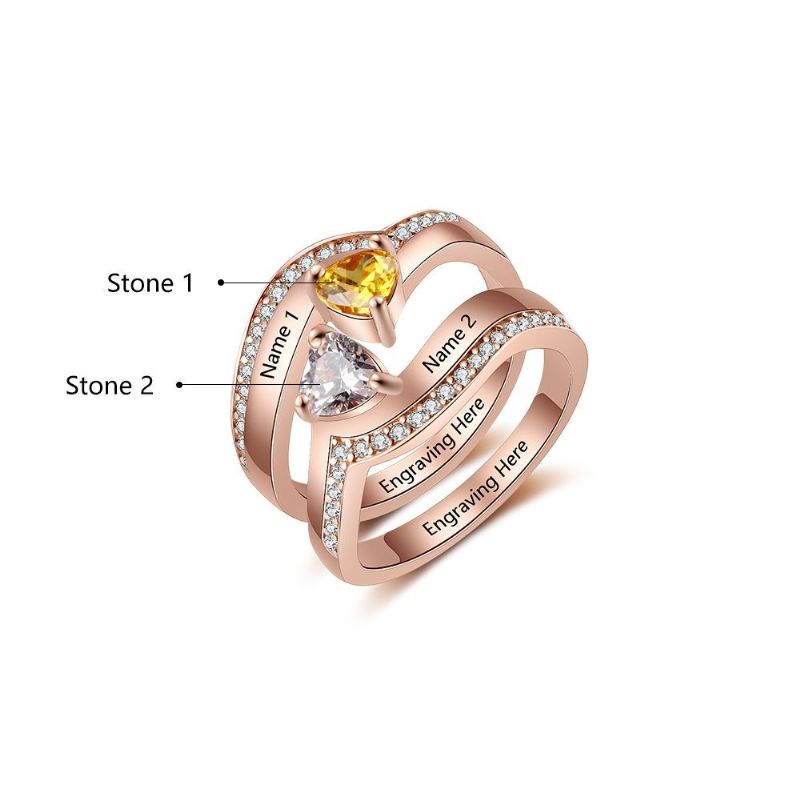 Anneaux De Pierre De Naissance En Or Rose Anneaux De Mères En Argent Sterling 925 Personnalisé Pierre De Naissance Famille Zircon Cubique Bague Cadeau De Fête Des Mères