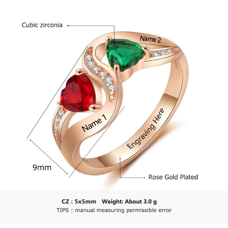 Anneaux De Pierre De Naissance En Or Rose Anneaux De Mères En Argent Sterling 925 Personnalisé Pierre De Naissance Famille Zircon Cubique Bague Cadeau De Fête Des Mères