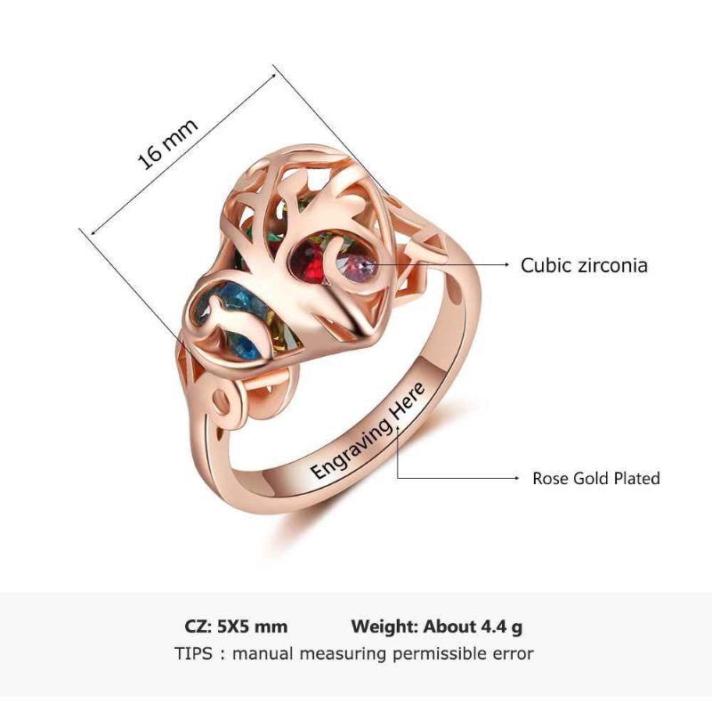 Anneaux De Pierre De Naissance En Or Rose Anneaux De Mères En Argent Sterling 925 Personnalisé Pierre De Naissance Famille Zircon Cubique Bague Cadeau De Fête Des Mères