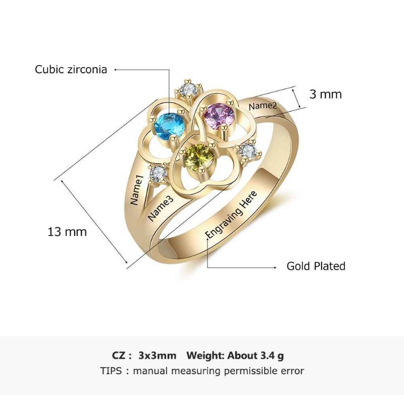 Anneaux De Pierre De Naissance En Or Anneaux De Mères En Argent Sterling 925 Personnalisé Pierre De Naissance Famille Zircon Cubique Bague Cadeau De Fête Des Mères